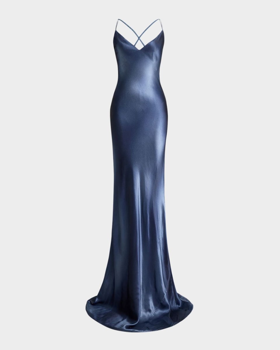 Autumn Crystal Strappy Evening Dress